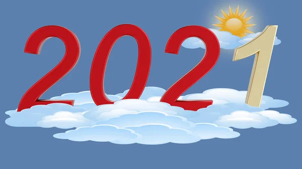 3d illustration. New Year 2021. New Year, 2021 in numbers, to celebrate the arrival of the new year, suspended in the sky among the clouds