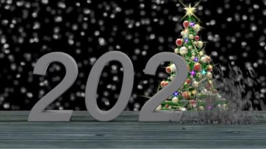 Sinema. 3 boyutlu illüstrasyon. Yeni yıl 2021. Sayıca 2021 yılbaşı. 2020 patlar ve 2021 oluşur.