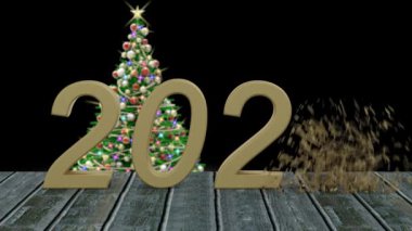 Sinema. 3 boyutlu illüstrasyon. Sayıca 2021 yılbaşı. 2020 patlar ve 2021 oluşur.