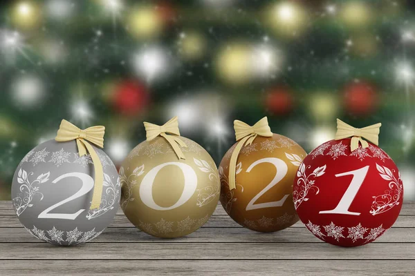 3D illustration. New Year 2021. New Year 2021 in numbers and with Christmas decoration