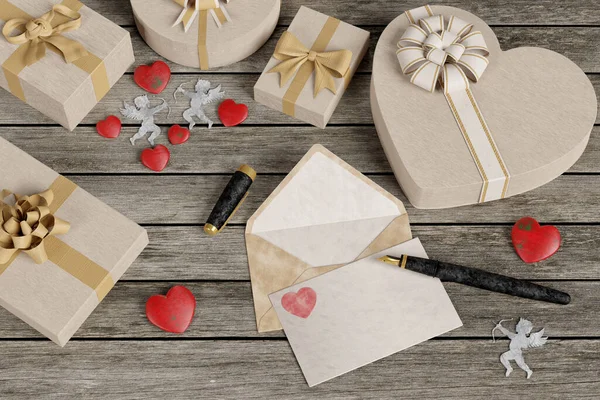 Illustration Grußkarte Zum Valentinstag Schreiben Sie Ihre Liebe Mit Einem — Stockfoto