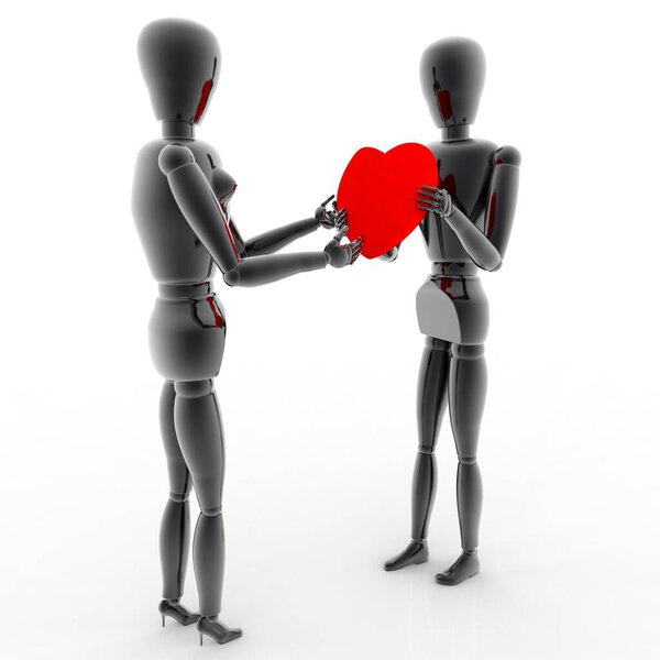 3D illustration. Love declaration. Boyfriend offers the heart on Valentine's day