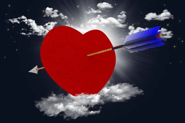 Ілюстрації Love Валентинів День Серце Пробите Стрілою Небі Хмарах Символізує — стокове фото