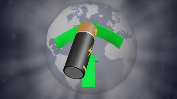 Vídeo Animación Ecología Ecología Símbolo Reciclaje Gira Alrededor Una Batería — Vídeos de Stock