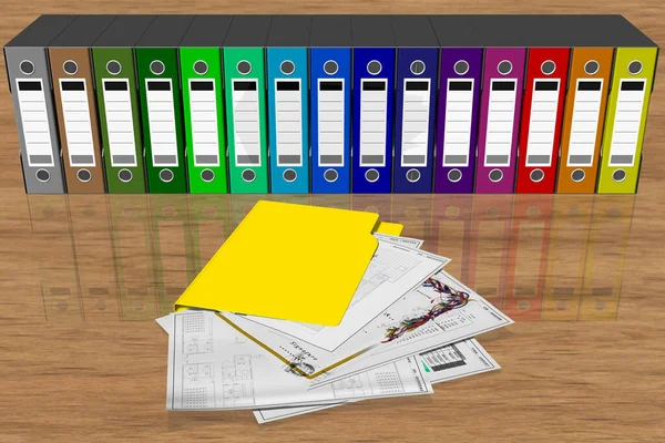 3Dイラスト ドキュメントの分類のための様々な色の財布のフォルダのシリーズ データベース — ストック写真