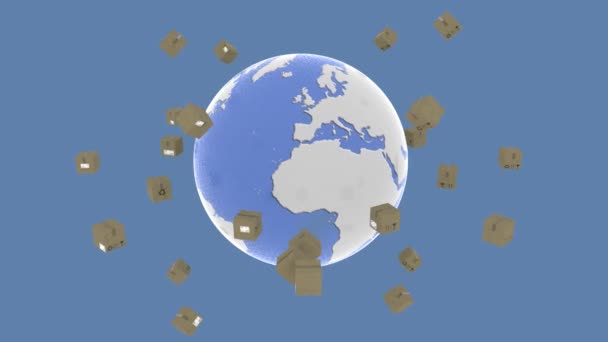 Video Illustratie Scheepvaart Hele Wereld Pakketten Roteren Hele Wereld Leveren — Stockvideo