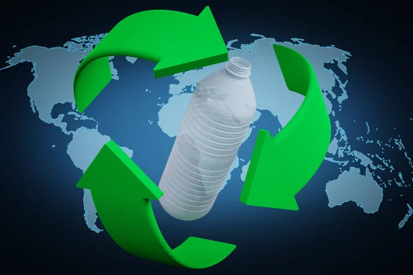 Boyutlu Illüstrasyon Ekoloji Geri Dönüşüm Geri Dönüşüm Sembolü Plastik Şişe — Stok fotoğraf