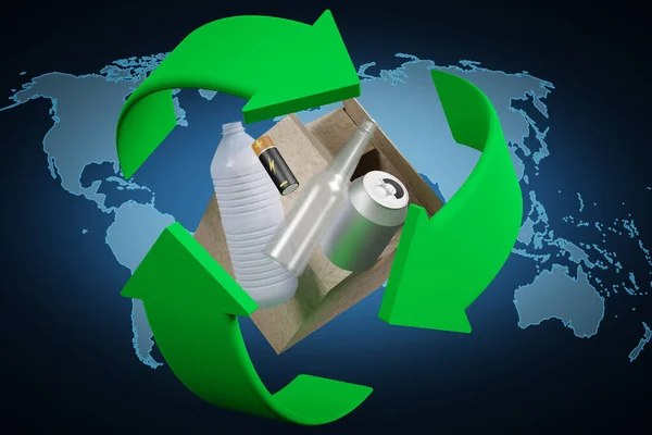 Ilustracja Ekologia Recykling Symbol Recyklingu Obraca Się Wokół Odpadów Przeznaczonych — Zdjęcie stockowe