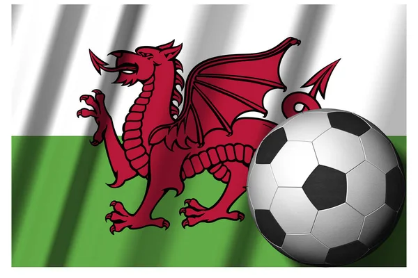 País Gales Bandeira Nacional Com Bola Futebol Primeiro Plano Futebol — Fotografia de Stock