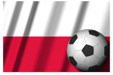 Polonya. Ön planda futbol topu olan ulusal bayrak. Spor futbolu - 3D Görüntü