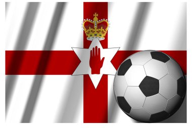 Kuzey İrlanda. Ön planda futbol topu olan ulusal bayrak. Spor futbolu - 3D Görüntü