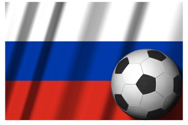 - Rusya. Ön planda futbol topu olan ulusal bayrak. Spor futbolu - 3D Görüntü