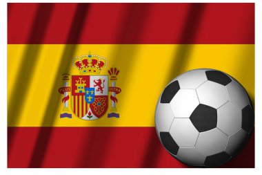 İspanya. Ön planda futbol topu olan ulusal bayrak. Spor futbolu - 3D Görüntü