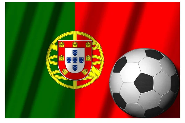 Portugal Bandera Nacional Con Pelota Fútbol Primer Plano Fútbol Deportivo — Foto de Stock