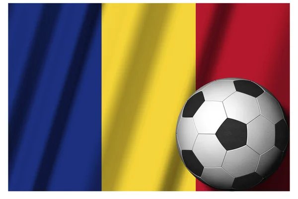 Rumania Bandera Nacional Con Pelota Fútbol Primer Plano Fútbol Deportivo — Foto de Stock