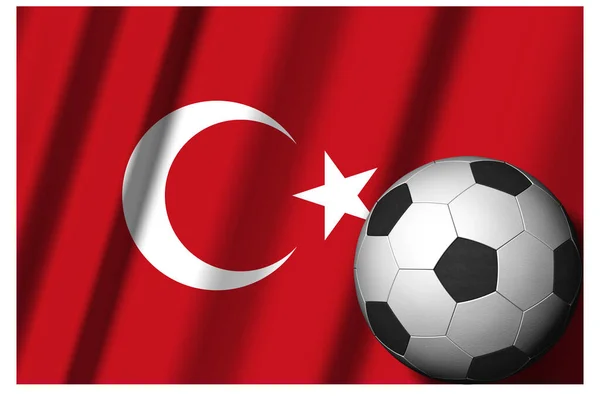 Turquia Bandeira Nacional Com Bola Futebol Primeiro Plano Futebol Desportivo — Fotografia de Stock