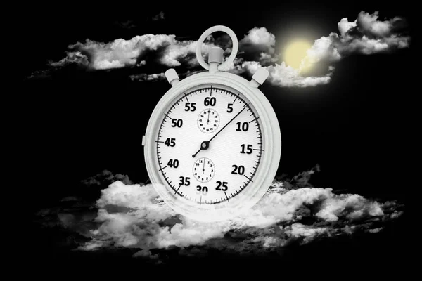 Ilustrace Stříbřený Chronograf Izolovaný Pozadí Oblohy Mraků — Stock fotografie