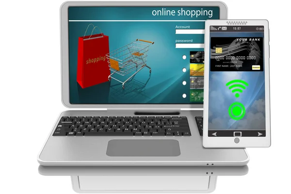 Illustration Electronic Payment Laptop Credit Card Smartphone Application Symbol Online — Foto Stock