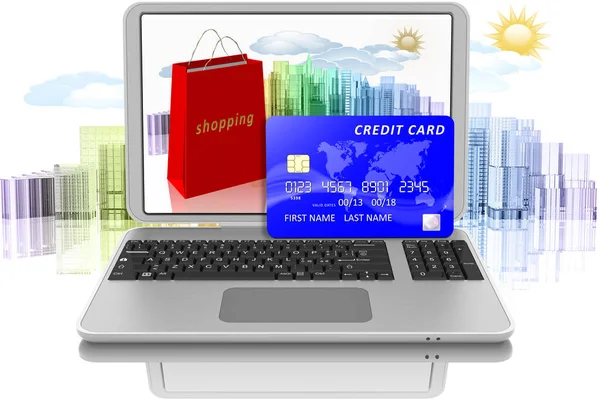 Illustration Electronic Payment Laptop Credit Card Symbol Online Payments — Fotografia de Stock