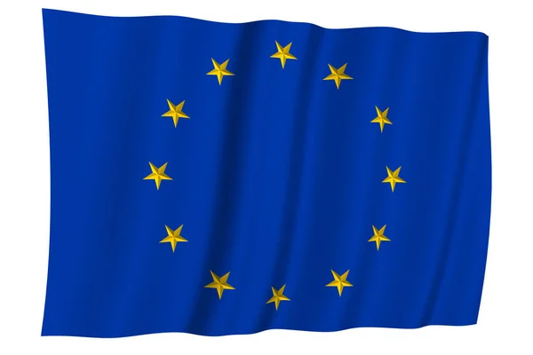 Boyutlu Illüstrasyon Avrupa Avrupa Birliği Bayrağı Mavi Arkaplanda Sarı Yıldızların — Stok fotoğraf