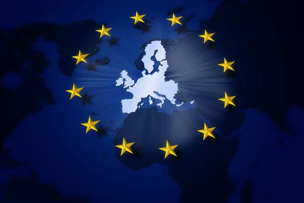 Illustrazione Europa Bandiera Dell Unione Europea Cerchio Stelle Gialle Sullo — Foto Stock