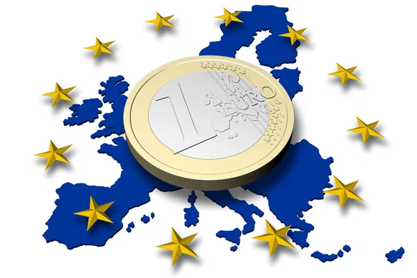 Illustration Europe One Euro Coin Europe Map Stars Background — Stock Photo, Image