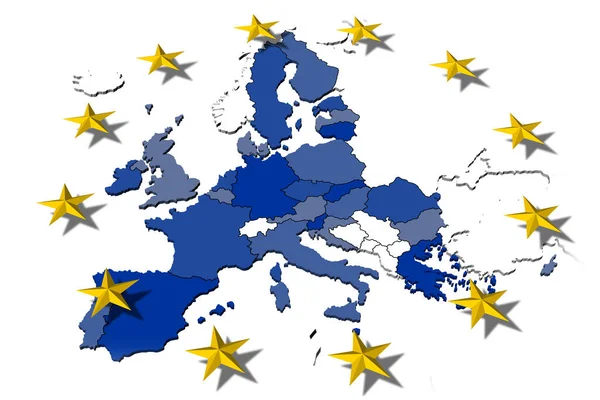 Illustration Europe European Union Flag Circle Yellow Stars Europe Map — Stock Photo, Image
