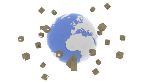3D插图 全世界的航运 取消在全球范围内轮流进行 以交付 — 图库视频影像