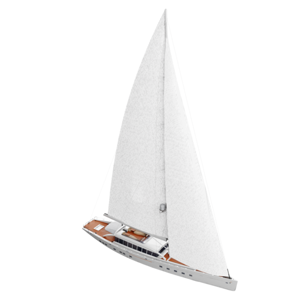 PNG; şeffaf. Yelkenli. Lüks yelkenli yat. Şeffaf bir arkaplanda teknenin 3 boyutlu görüntüsü. Kesilebilen tek bir nesne var..