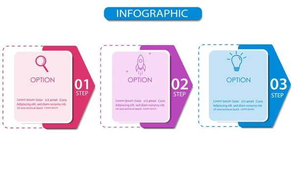 Simge ve 3 seçenek veya adımlı vektör Infographic etiket tasarım şablonu. İşlem diyagramı olarak kullanılabilir, eps10
