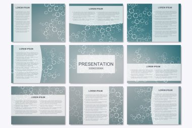 A4 boyutunda modern iş sunu şablonları kümesi. Bağlantı yapısı. Dna molekülü ve nöronlar ile arka plan