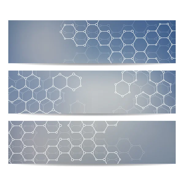Set of modern science banners. Molecule structure DNA and neurons — Stock Vector