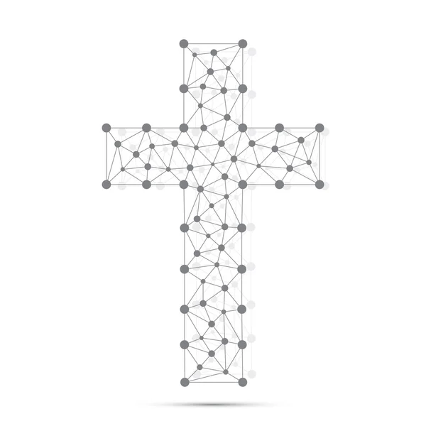 Christian Cross-ikonen. Religiös logotyp. Anslutnings struktur. Vektor illustration för din design. — Stock vektor