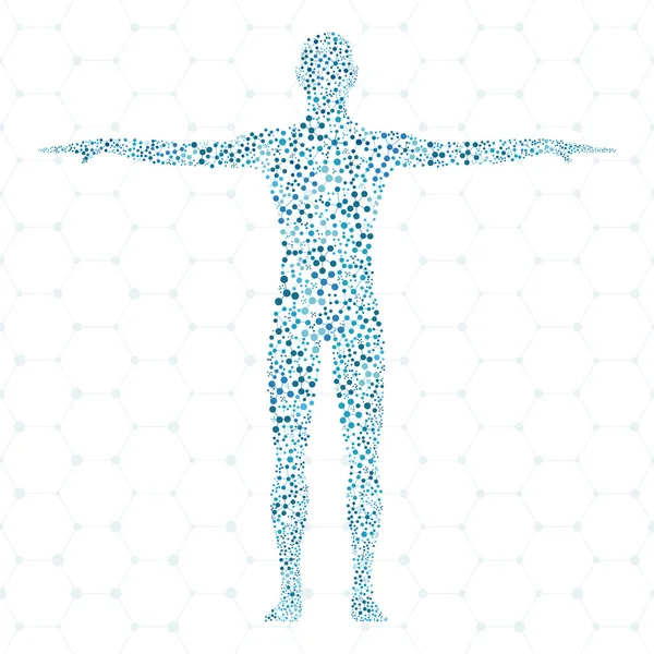 Humano. Estructura de la molécula del hombre. Medicina, ciencia y tecnología. Vector científico para su diseño — Archivo Imágenes Vectoriales