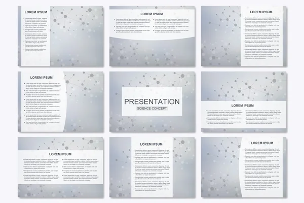 Set of modern business presentation templates in A4 size. Connection structure. Abstract background with molecule DNA and neurons — Stock Vector