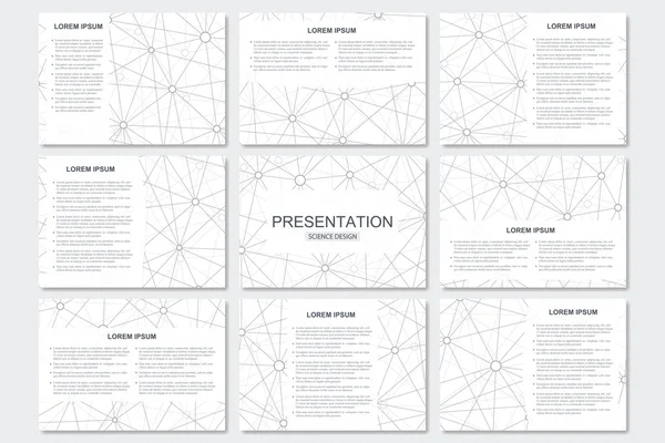 Conjunto de plantillas de presentación de negocios modernas en tamaño A4. Estructura de conexión. Fondo abstracto con ADN de molécula y neuronas — Vector de stock