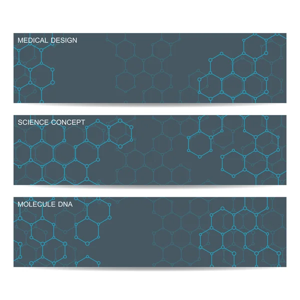 Bandeiras da ciência moderna. Estrutura molecular do ADN e neurónios — Vetor de Stock