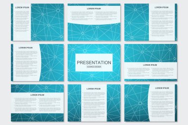 A4 boyutunda modern iş sunu şablonları kümesi. Bağlantı yapısı. Dna molekülü ve nöronlar ile arka plan
