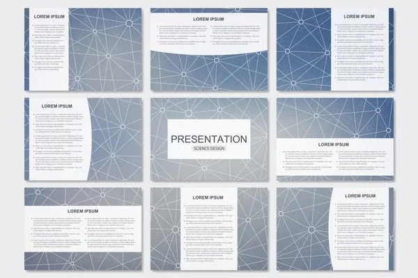 Set of modern business presentation templates in A4 size. Connection structure. Abstract background with molecule DNA and neurons — Stock Vector