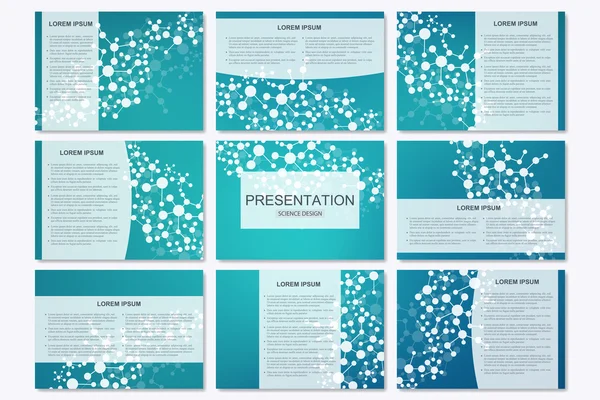 Ensemble de modèles de présentation d'entreprise modernes en format A4. Structure de connexion. Abstrait background with molecule DNA and neurons. Médecine, science, concept technologique. Illustration vectorielle . — Image vectorielle