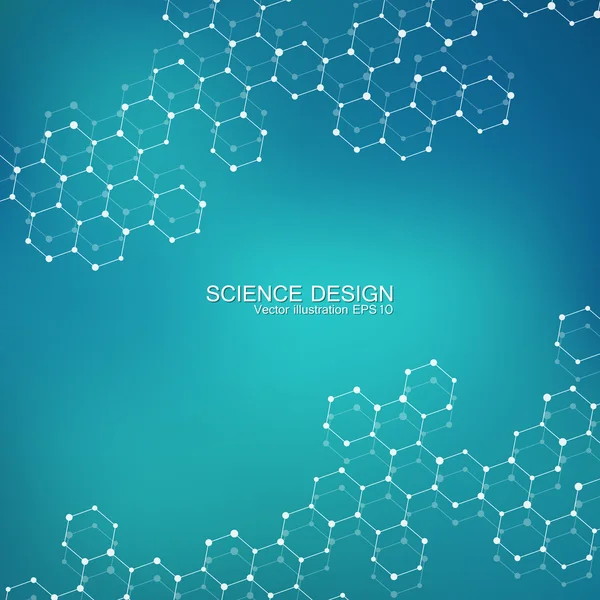 構造分子 Dna とニューロン。構造の原子。化学化合物。医学、科学、技術の概念。幾何学的な抽象的な背景。あなたのデザインのベクトル図. — ストックベクタ
