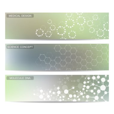 Modern bilimsel afiş kümesi. Molekül yapısı Dna ve nöronlar. Arka plan. Tıp, bilim, teknoloji. Vektör çizim tasarımınız için.