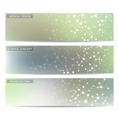 Modern bilimsel afiş kümesi. Molekül yapısı Dna ve nöronlar. Arka plan. Tıp, bilim, teknoloji. Vektör çizim tasarımınız için.
