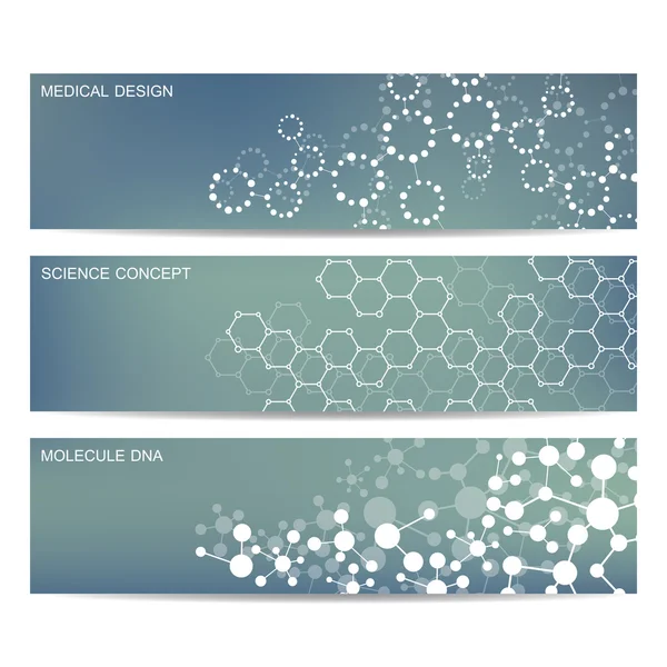 Satz moderner wissenschaftlicher Banner. Molekülstruktur dna und Neuronen. Abstrakter Hintergrund. Medizin, Wissenschaft, Technologie. Vektor-Illustration für Ihr Design. — Stockvektor