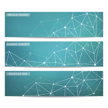 Modern bilimsel afiş kümesi. Molekül yapısı Dna ve nöronlar. Arka plan. Tıp, bilim, teknoloji. Vektör çizim tasarımınız için.