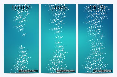 Modern vektör el ilanları kümesi. Molekül yapısı Dna ile arka plan ve nöronlar. Tıp, bilim, teknoloji afiş, kartı, web, sertifika.