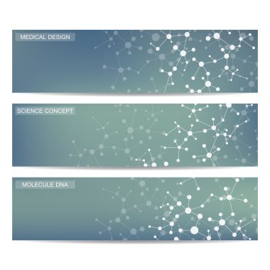 Modern bilimsel afiş kümesi. Molekül yapısı Dna ve nöronlar. Arka plan. Tıp, bilim, teknoloji. Vektör çizim tasarımınız için.