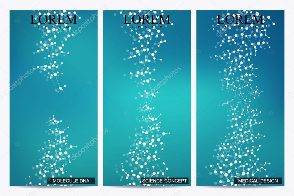 Set of modern vector flyers. Abstract background with molecule structure DNA and neurons. Medicine, science, technology banner, card,web, certificate.