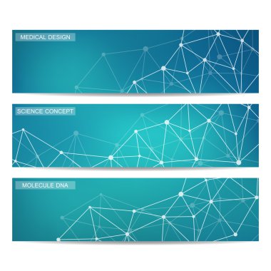 Modern bilimsel afiş kümesi. Molekül yapısı Dna ve nöronlar. Arka plan. Tıp, bilim, teknoloji. Vektör çizim tasarımınız için.