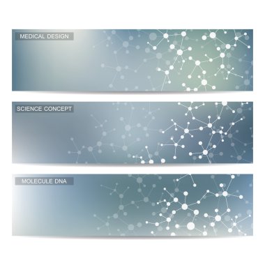 Modern bilimsel afiş kümesi. Molekül yapısı Dna ve nöronlar. Arka plan. Tıp, bilim, teknoloji. Vektör çizim tasarımınız için.